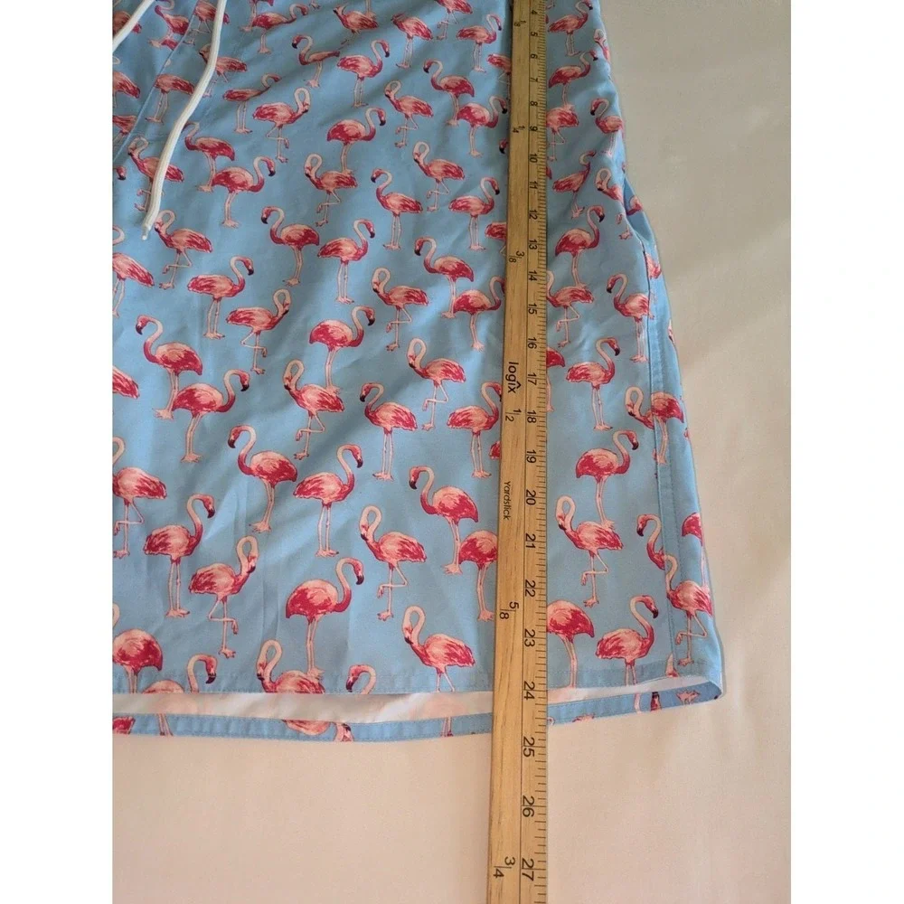St Johns Bay Swim Shorts Tie Waist Size 3XLT Brief Lined Blue Pink Flamingos‎